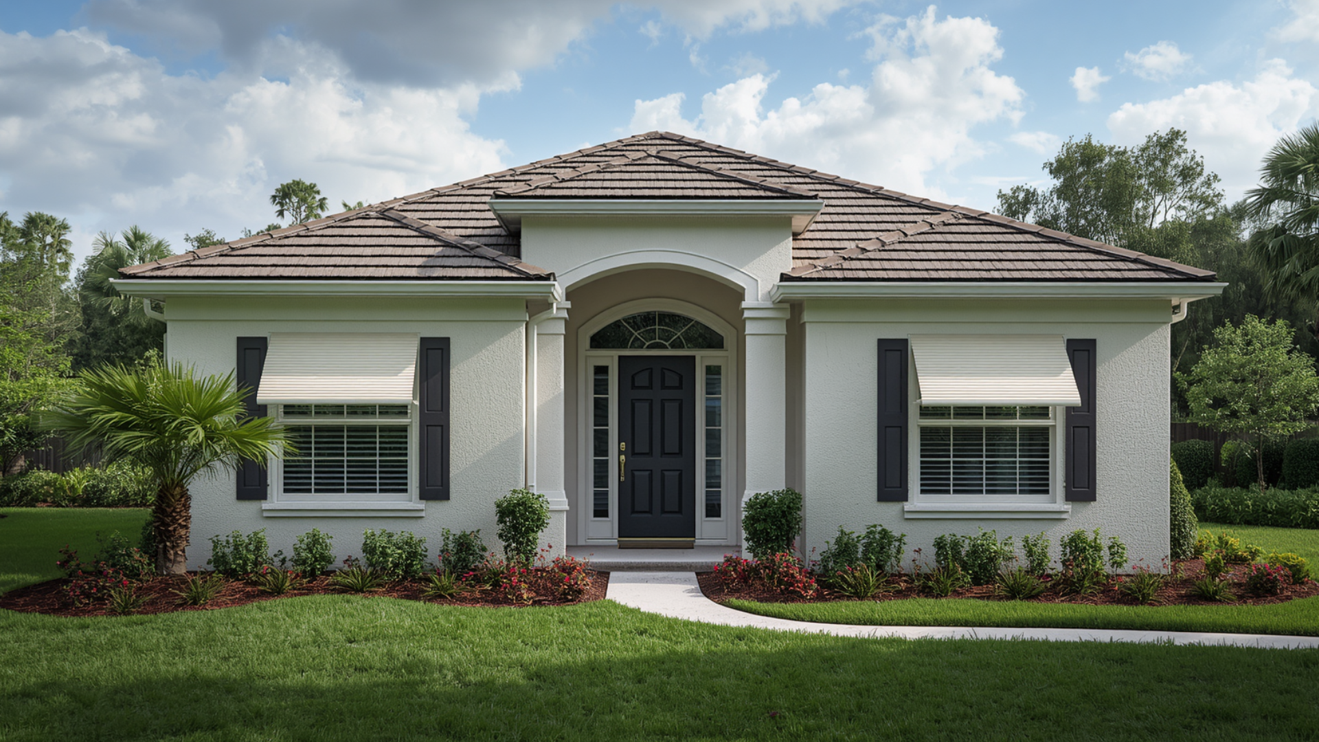 Florida home with hurricane-resistant roofing, windows and storm protection features